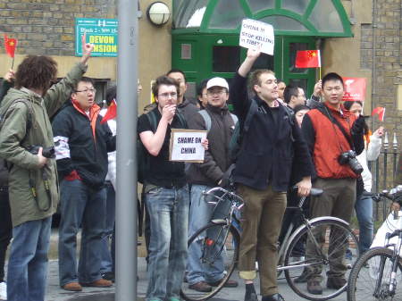 A small but noisy anti-China demonstration outside