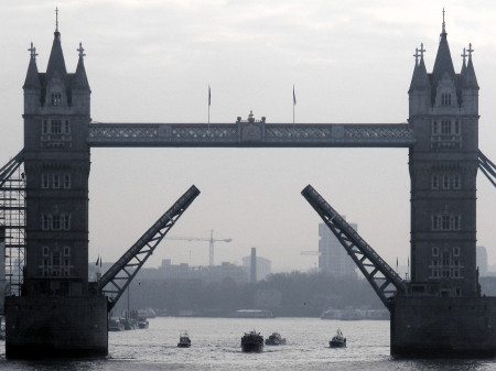 Havengore passes under Tower Bridge