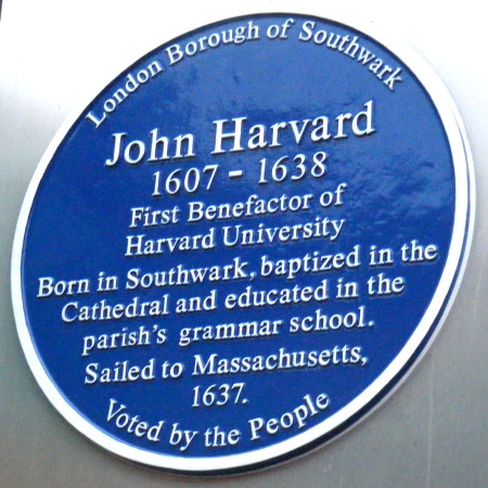 Blue plaque to John Harvard