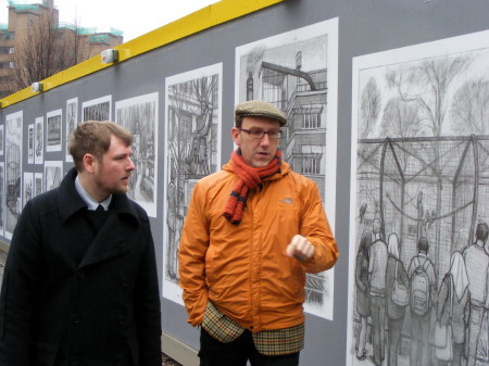 London drawings liven up hoardings at Tate Modern building site