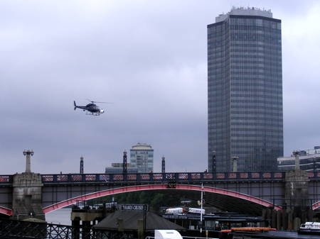 Helicopter filming for Bollywood movie RA. One at Lambeth Bridge