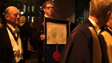 Pikemen and musketeers escort Launderers' Royal Charter from Southwark Cathedral to Glaziers Hall