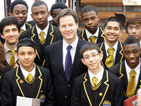Nick Clegg with Globe Academy pupils