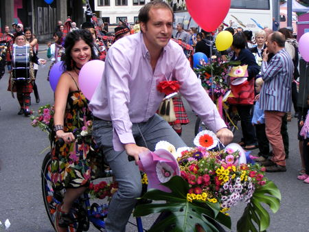 Festival of Britain’s floral bicycle parade recreated on the South Bank