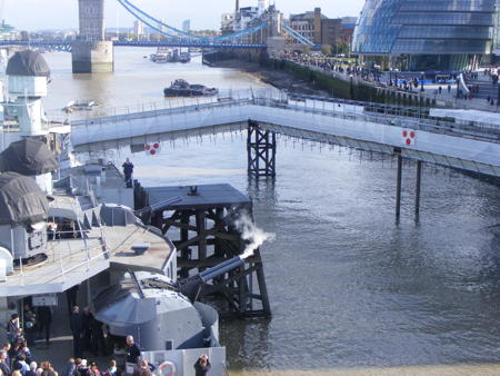 HMS Belfast celebrates four decades in Pool of London with 40-gun salute
