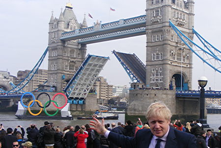 Boris unveils £930,000 Olympic rings on a barge