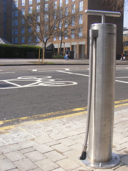 Public bicycle pump installed in Kennington Road