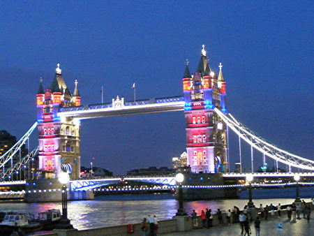 Tower Bridge’s new colour-changing lights switched on
