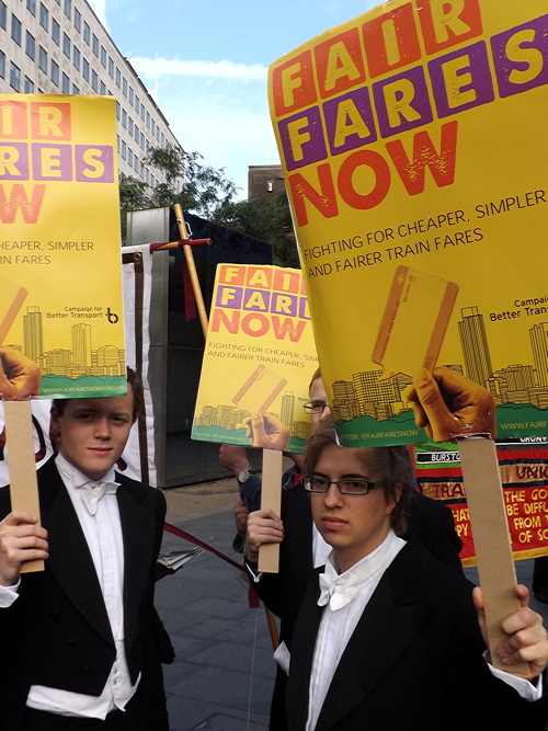 Rail campaigners stage train fares protest at Waterloo