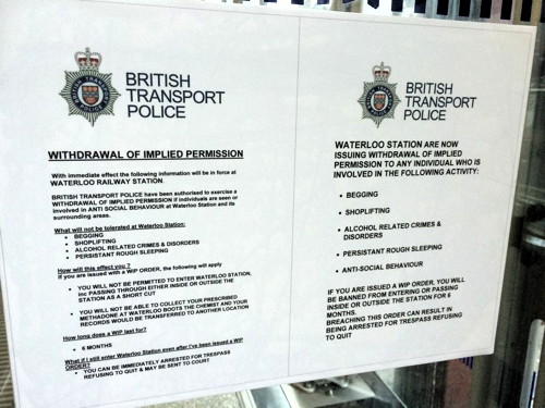 Police ban persistent beggars, rough sleepers and shoplifters from Waterloo Station