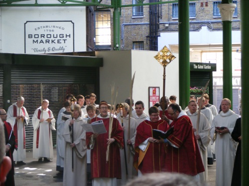 Southwark Cathedral palm procession in Borough Market