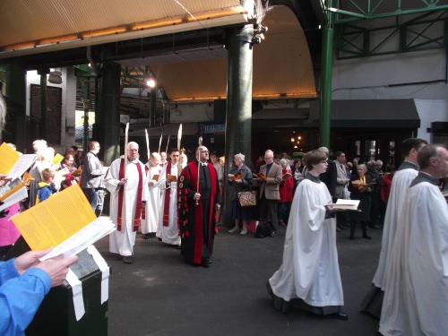 Southwark Cathedral palm procession in Borough Market