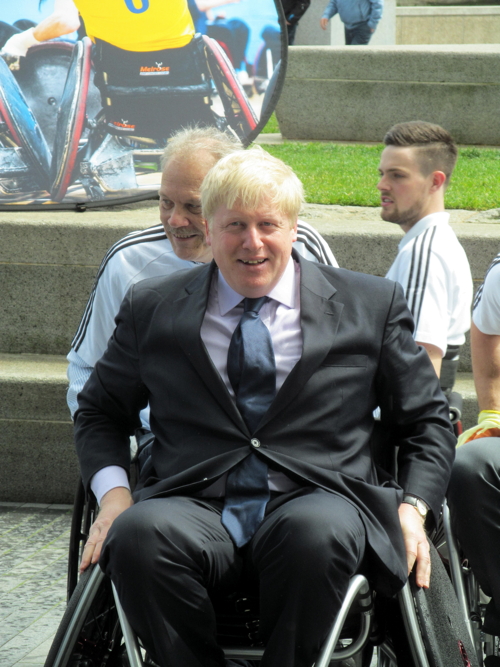 Boris tries wheelchair rugby outside City Hall