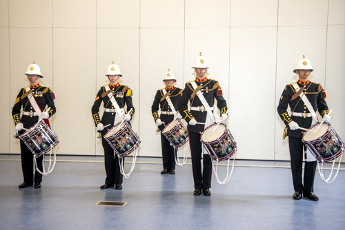 Royal Marines drummers and buglers visit Bermondsey school