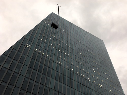 Masking tape blamed for window that fell from office block