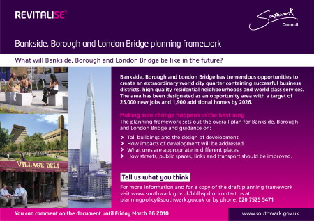 Bankside, Borough & London Bridge Planning Framework Community Consultation at Queensborough Community Centre