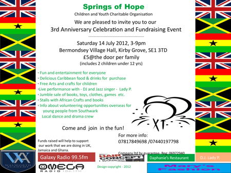 Springs of Hope Celebration and Fundraising Event at Bermondsey Village Hall