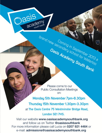 Oasis Academy South Bank Public Consultation Meeting at Oasis Centre