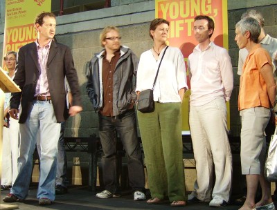 David Lan (left) with members of Young Vic Company
