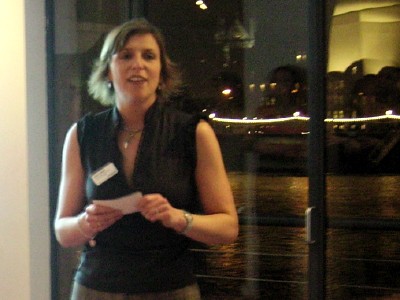 Clare Millett addresses guests at the launch event