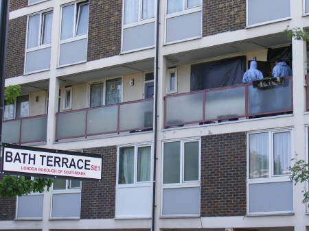 Forensic officers remained at Newall House on Mond