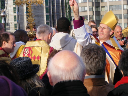 The Bishop of Woolwich sprinkled the crowd with ho