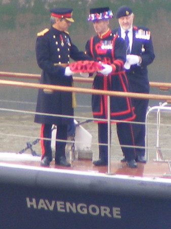Poppy wreath laid on the Thames during Armistice Day service