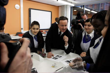 David Cameron meets GCSE science students at Walworth Academy