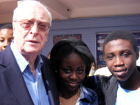 Sir Michael Caine with Globe Academy pupils
