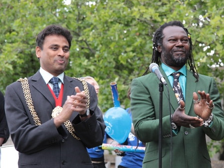 Mayor of Lambeth Dr Neeraj Patil and Levi Roots