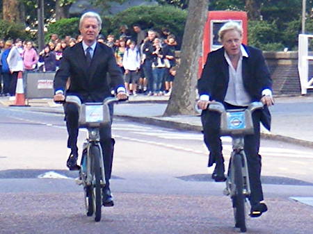 Boris Johnson on South Bank for Barclays Cycle Hire launch