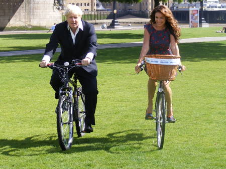 Boris Johnson and Kelly Brook at Potters Fields Park for Sky Ride launch