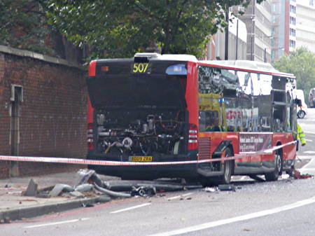 Drama at Lambeth Palace as bus knocks down part of garden wall