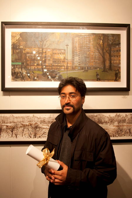 Akash Bhatt with his winning painting