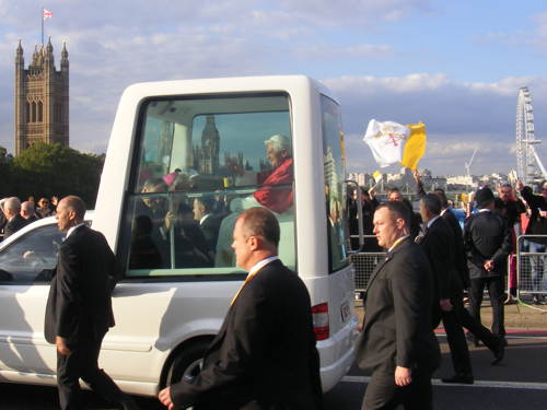 Popemobile on Lambeth Bridge