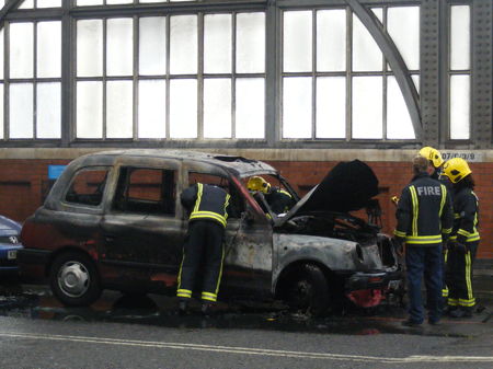 Taxi fire at Waterloo Station