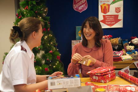 Samantha Cameron visits Elephant & Castle to wrap Christmas gifts