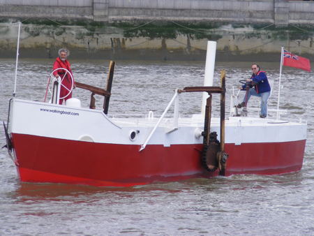 Walking Boat emerges from the Thames onto Bankside beach