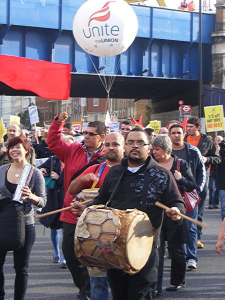 Construction workers march from the Shard to Blackfriars Station