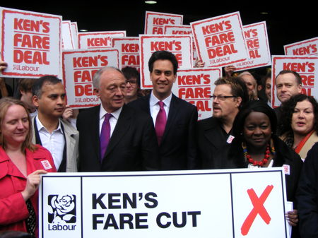Ed Miliband and Eddie Izzard join Ken Livingstone at London Bridge