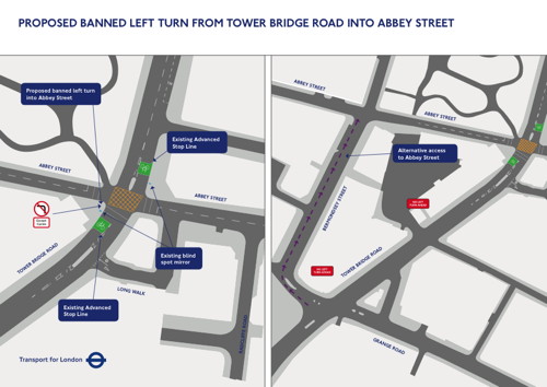 Abbey Street: TfL proposes to ban left turns at site of fatal collision