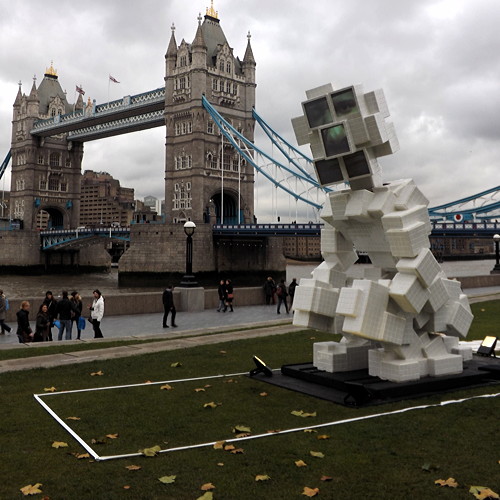 Sculpture shows man defecating on the lawn at Potters Fields Park