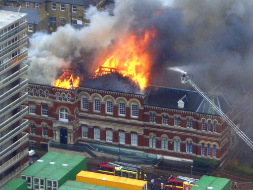 Massive fire at Walworth Town Hall; fears for Cuming Museum collection