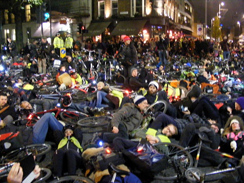Hundreds of cyclists join ‘die-in’ outside TfL’s Palestra offices