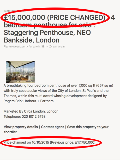 Asking price for Neo Bankside penthouse cut by a third to £15m