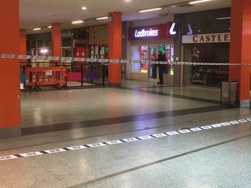 Police cordon at Elephant & Castle Shopping Centre