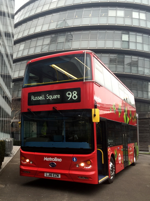 TfL shows off first double-deck electric bus outside City Hall