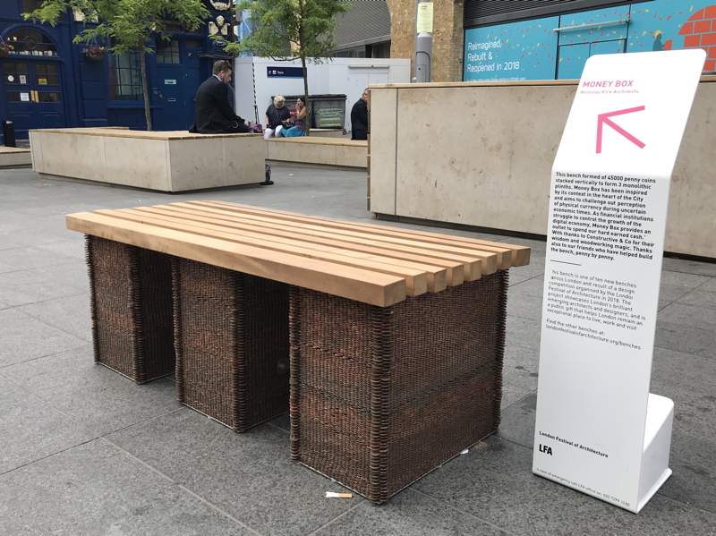Bench made from 45,000 1p coins installed at London Bridge