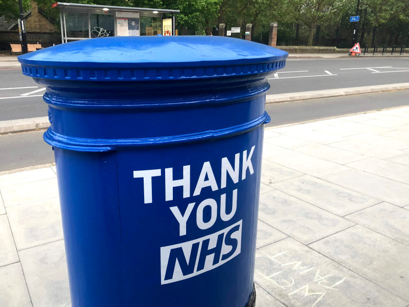 'Thank you NHS' - post box outside St Thomas' Hospital turns blue
