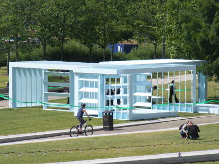 Powder Blue Orthogonal Pavilion at Potters Fields Park